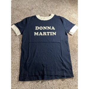 Recycled Karma "Donna Martin" Navy Graphic Ringer T-Shirt - 100% Cotton, Size S